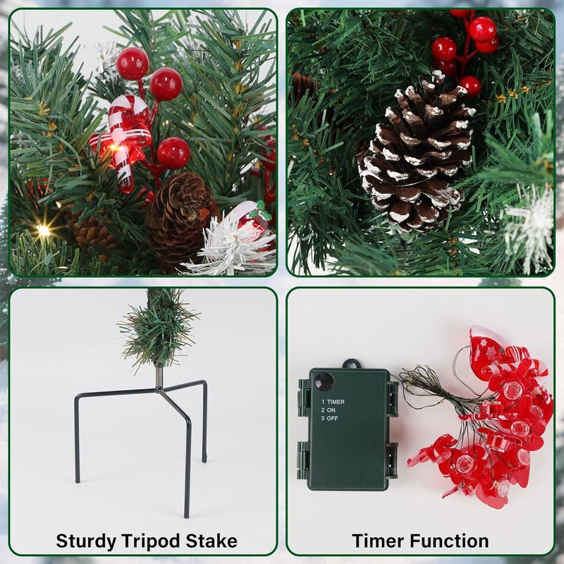Dr.DuDu 15 Inch Outdoor Christmas Decorations Urn Filler for Front Porch- 2 Pack Lighted Christmas Pot Fillers with Stake, Xmas Pine Trees with Timer for Outside Home Décor - Image 5